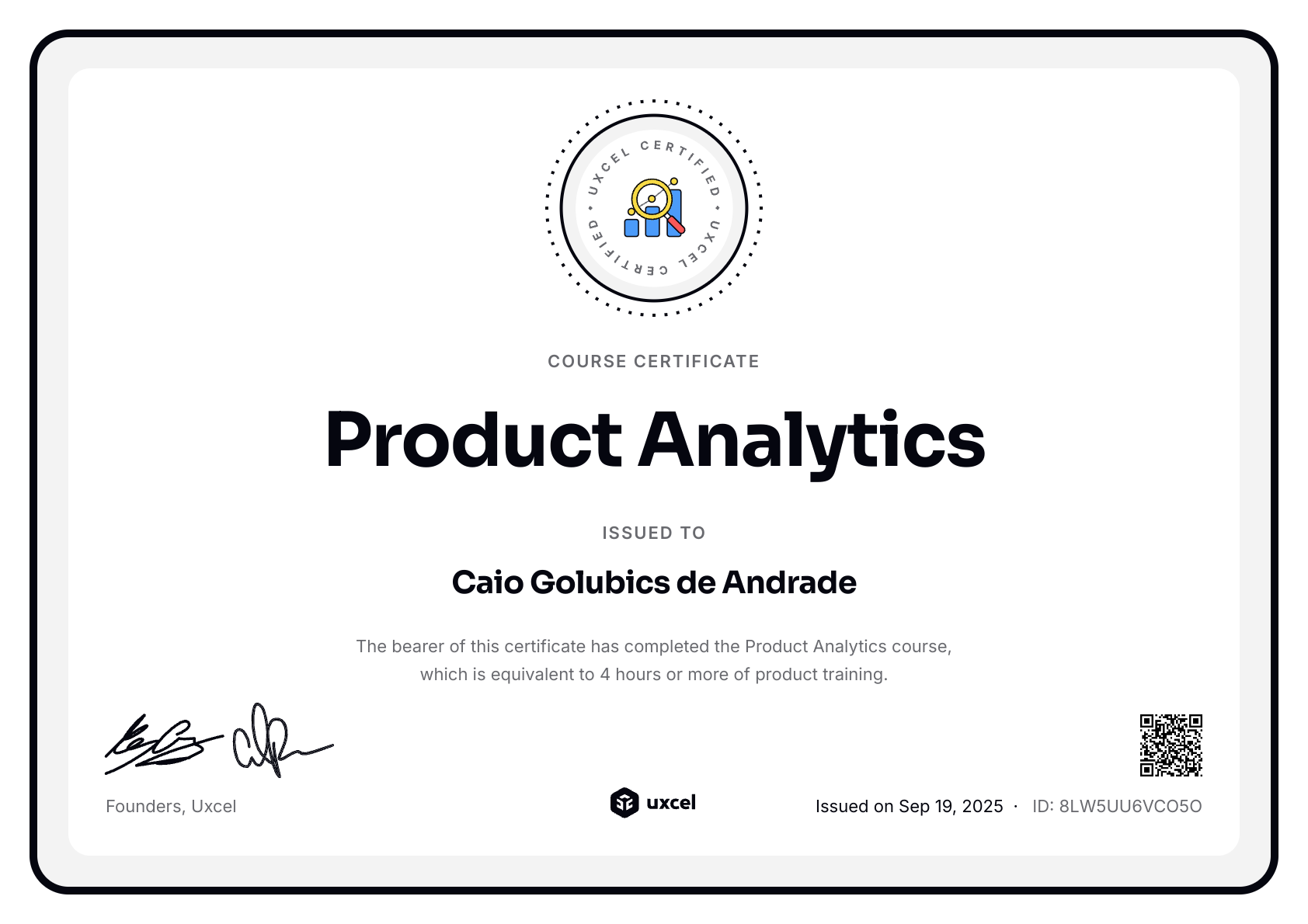 Caio Andrade's certificate